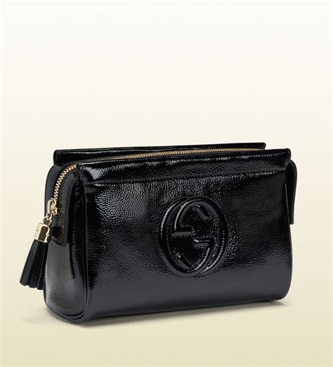 gucci makeup bag black patent leather|black patent evening clutch bag.